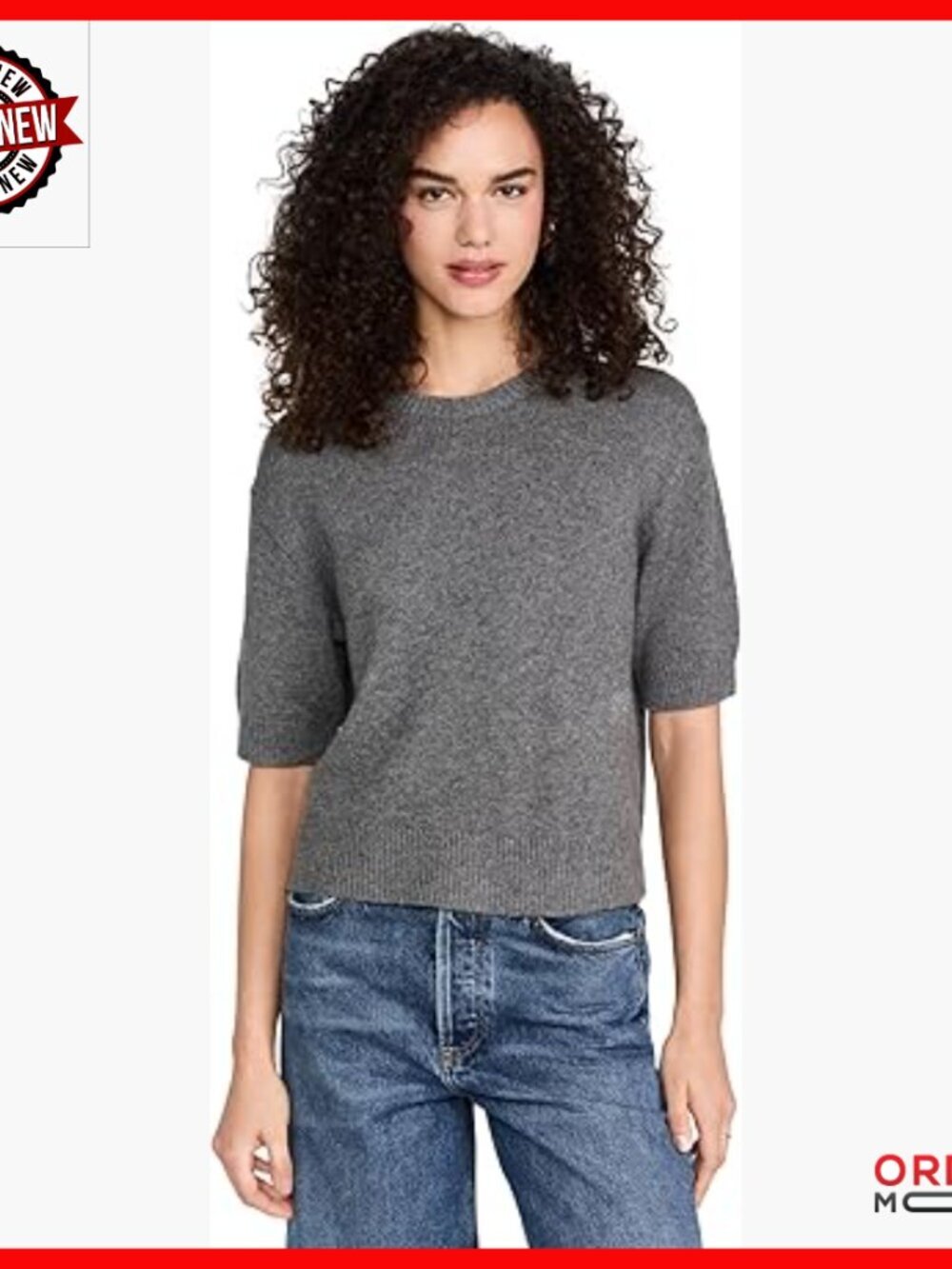 Crop Cashmere Tee, Mid-Weight Knit, Ribbed Trim, Short Sleeves